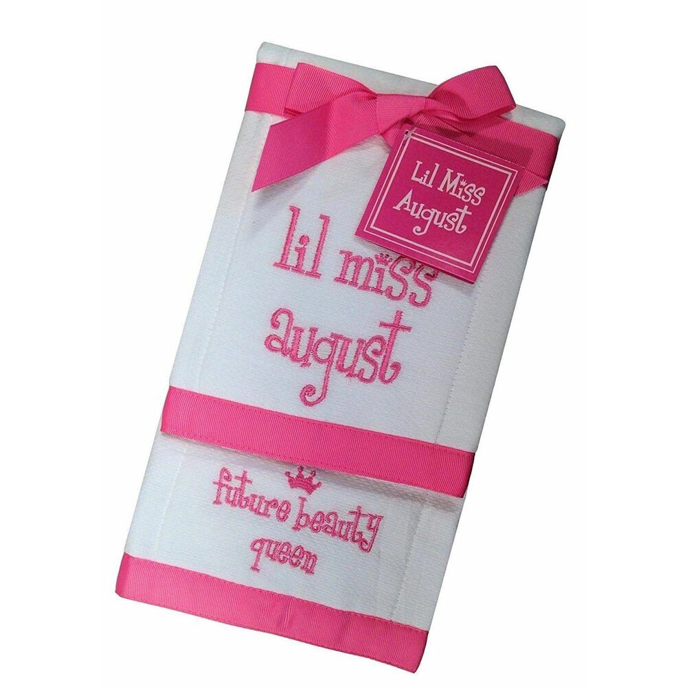 Mud Pie Baby Burp Cloth Set Lil Miss August Future Beauty Queen Set of 2 NWT